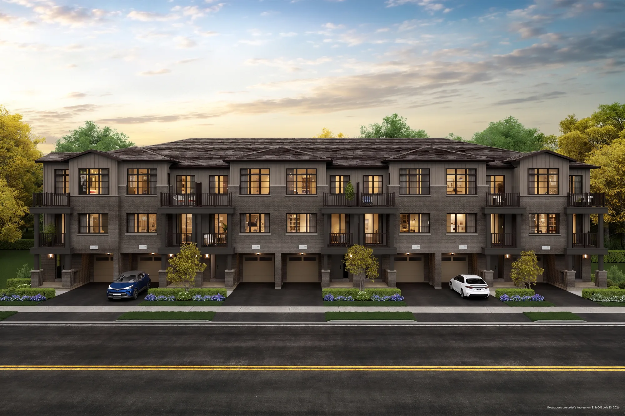 Back-to-Back Townhome block at The Bogart Hills, second exterior view.
