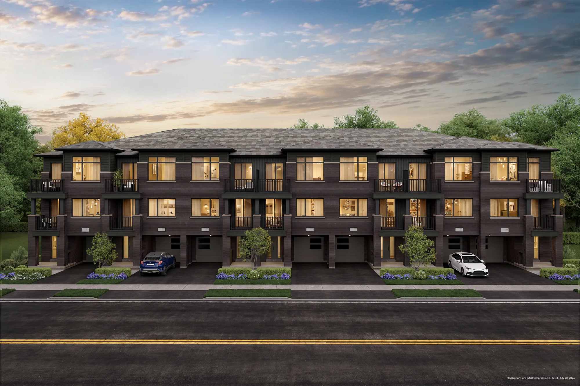 Back-to-Back Townhome block at The Bogart Hills, fourth exterior view.