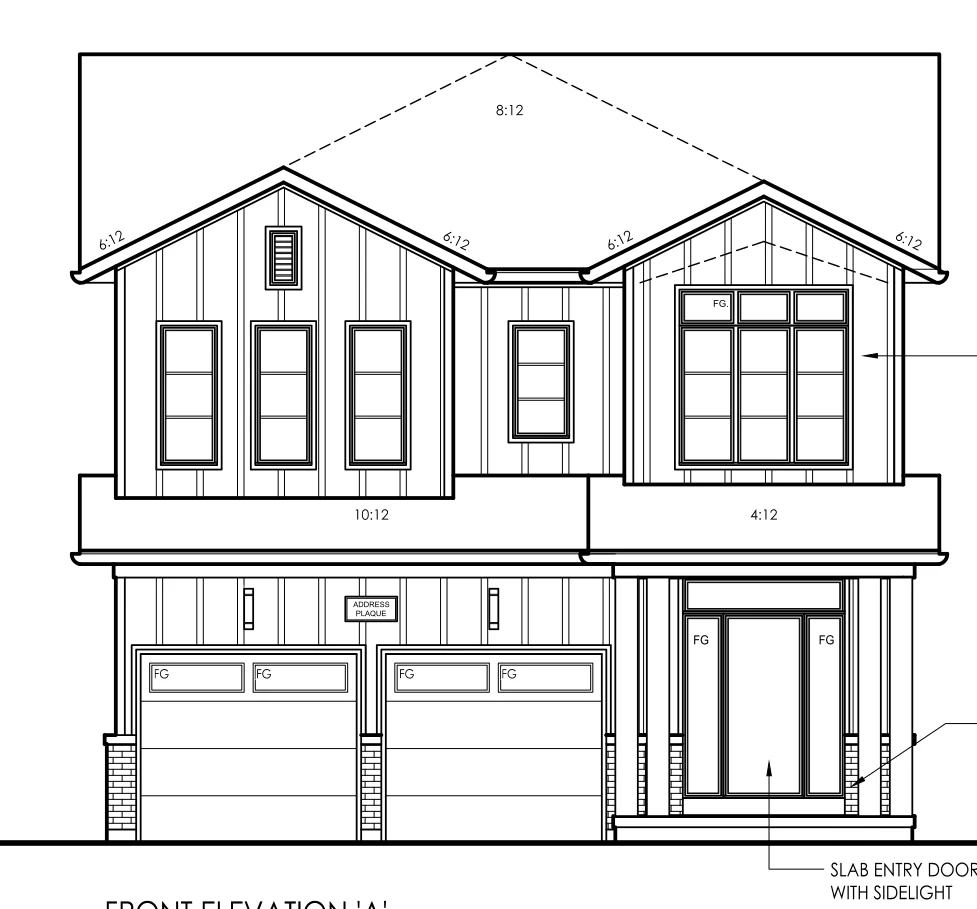 Front elevation drawing of Model 36-03, 2,801 sq ft.