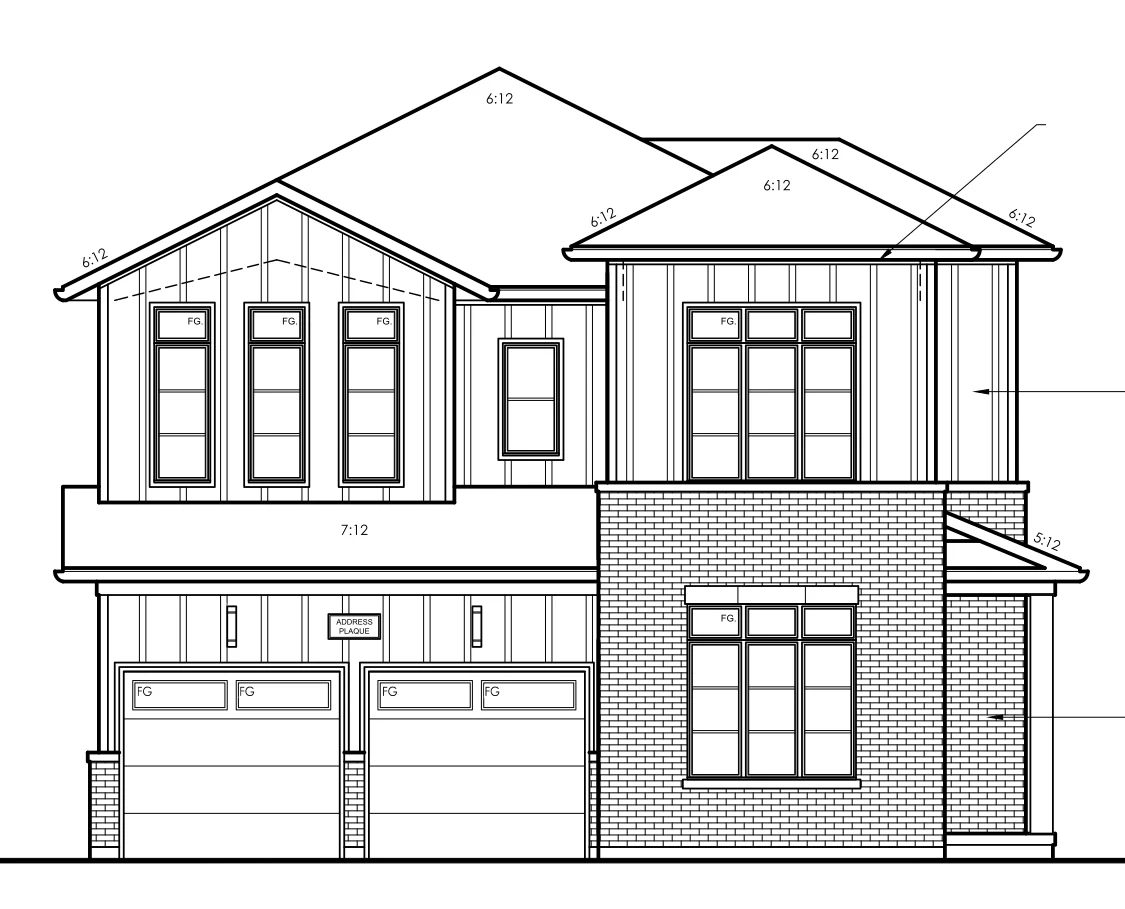 Front elevation drawing of Model 36-04, 2,922 sq ft.