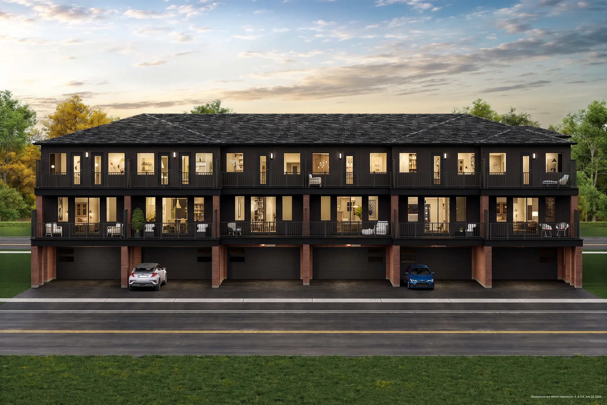 Rear Lane Townhome block at The Bogart Hills, fifth exterior view.