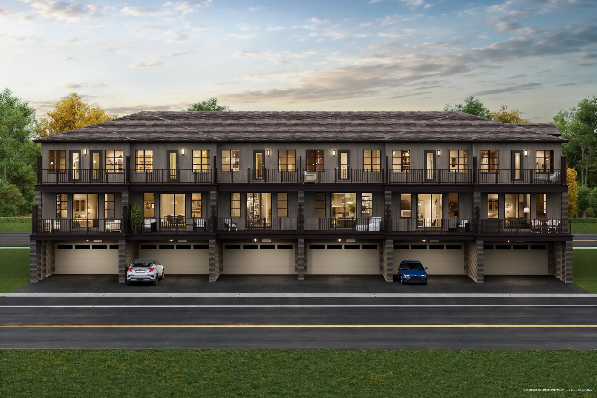 Rear Lane Townhome block at The Bogart Hills, sixth exterior view.