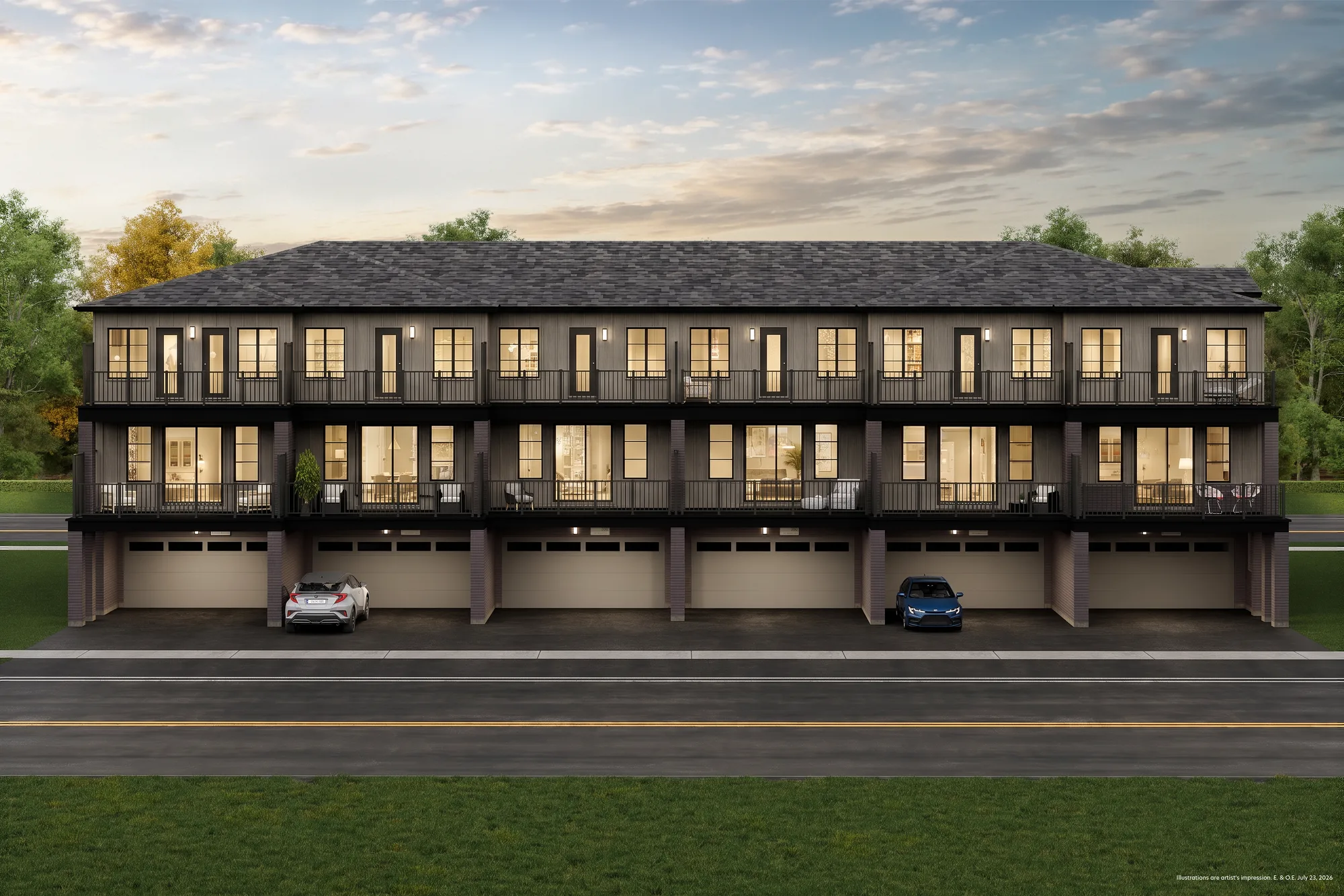 Rear Lane Townhome block at The Bogart Hills, seventh exterior view.