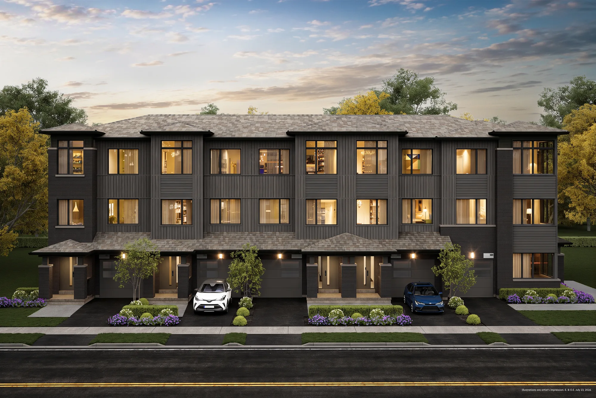 Traditional Townhome block at The Bogart Hills, second exterior view.