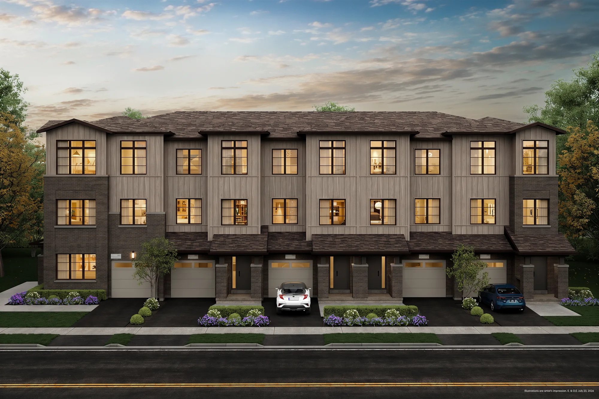 Traditional Townhome block at The Bogart Hills, fourth exterior view.